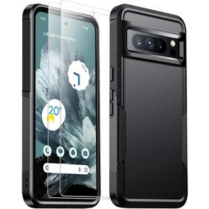 2 x for Google Pixel 8 Pro Case, with [2 Pcs Screen Protectors] [10FT Drop Protection] Dual Layer Full Body Heavy Duty Protective Case for Google Pixel 8 Pro 6.7 inch, Black