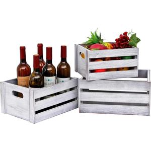 Storage Crate 3 PCS Decorative Wood Crates,Nesting Rustic White Wooden Storage Container,Wooden Boxes for Storage, Display, Decor