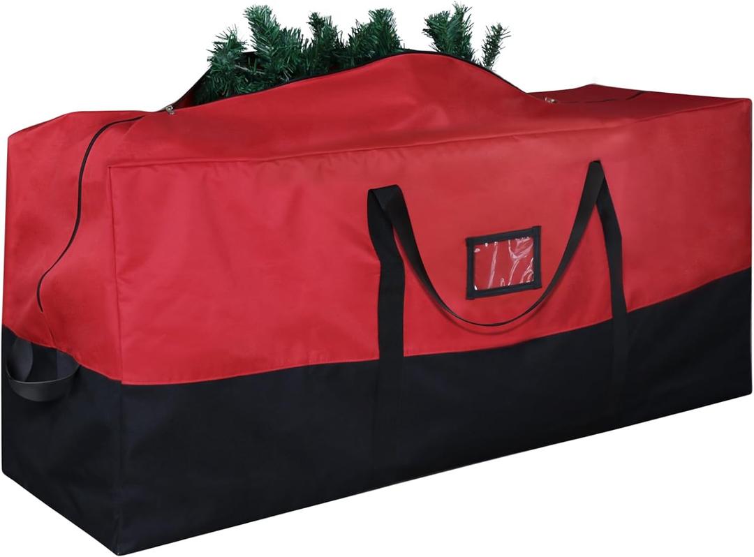 Christmas Tree Storage Bag, 600D Oxford Extra Large Moving Bags, Fits Up to 7.5 Ft Artificial Trees, Heavy-Duty Waterproof Christmas Decorations Storage Bags with Handles, Zippers & Card Slot (Red)