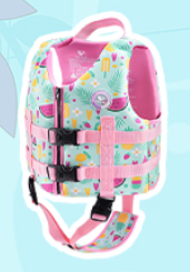 Pottwal Swim Vest for Kids - Swim Jacket for 1-2 Years (24-33LBS) - Buoyancy Aid Made of Neoprene & EPE - with Adjustable Crotch Strap (Medium, 8 Pockets - Purple Mermaid Scales)