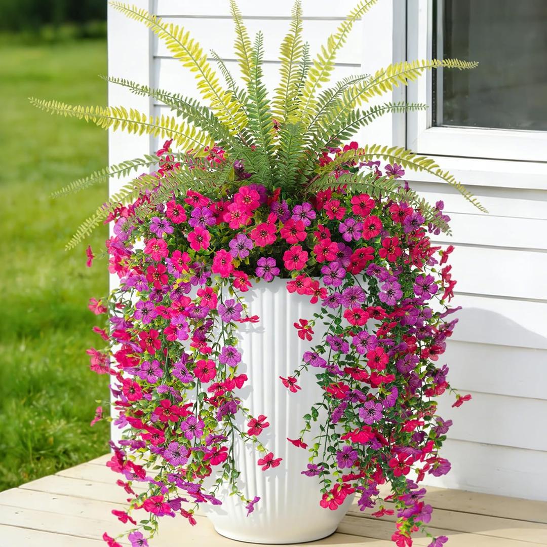Hrobek Artificial Fake Hanging Flowers with Faux Fern Plants for Outdoor