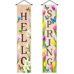 BlissYard Hello Spring Summer Floral Porch Sign Flowers Banner Door Sign Decorations Hanging Door Banner Spring Summer Decorations for Front Door Indoor Outside Home Yard Porch Wall Decor