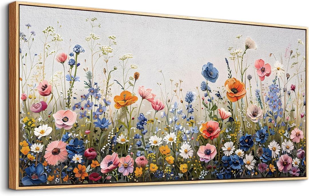 Wapluam Large Framed Canvas Wall Art For Living Room & Bedroom Abstract Wall Painting Flowers Wall Pictures Home Decor Prints Posters Modern Room Home Decor Wood Framed 24" x 48"