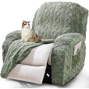 JOKIVTOU Recliner Chair Covers 4-Pieces Reclining Chair Slipcovers with Pocket& Elastic Bottom, Soft Feel Fitted Lazy Boy Sofa Couch Cover Washable, Stretch Recliner Furniture Protector (1 Seater, Green)