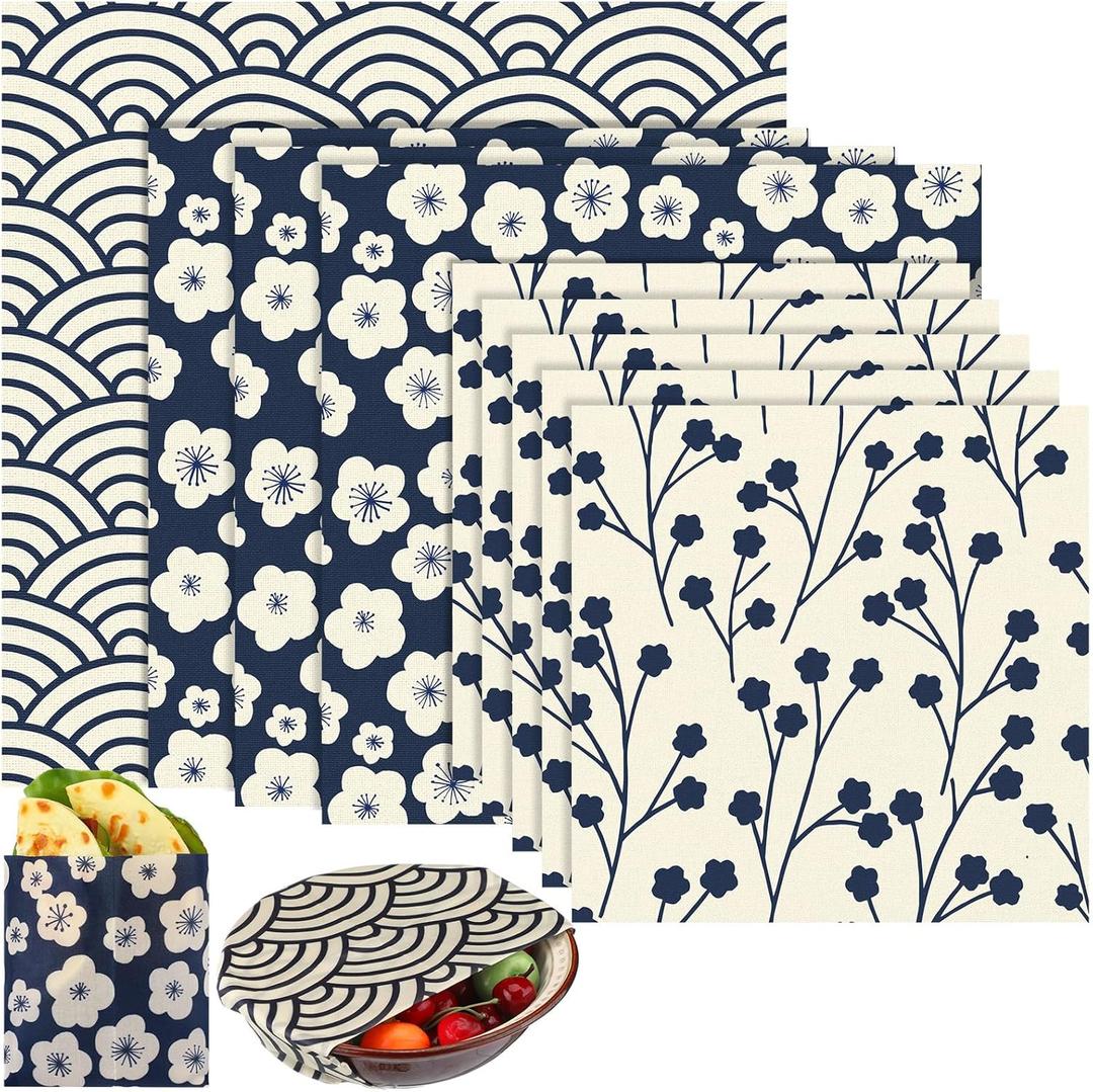 9 Pack Reusable Beeswax Wrap for Food Chinoiserie Beeswax Paper for Sourdough Bread Cheese Paper Wrapping Wax Cloth Food Wraps Bread Sandwich Wrapper 1 XL 3 Medium 5 S(Beige,Japanese)