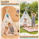 Teepee Tent for Kids with Lights, Kids Play Tent Indoor with Thicked Mat & Dream Catcher, Toddler Tent with Storage Pockets and Mesh Window for Reading Nook and Imaginative Games