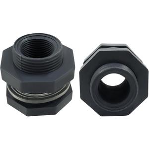 2pcs NPT3/4 PVC Bulkhead Fitting, 3/4 Inch Plastic Water Tank Connector Threaded Thru-Bulk Pipe Fittings for Rain Barrels, Aquariums, Bucket Hose Adapter, Ponds, Pools