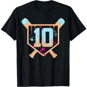Baseball 10 Year Old Ice Cream Drip 10th Birthday Boy 10 T-Shirt M