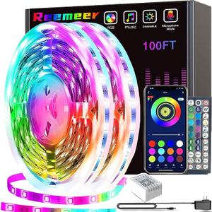 Led Lights 100ft Smart APP Control Music Sync Strip Lights RGB Color Changing Strips with Remote, for Bedroom Kitchen and Party