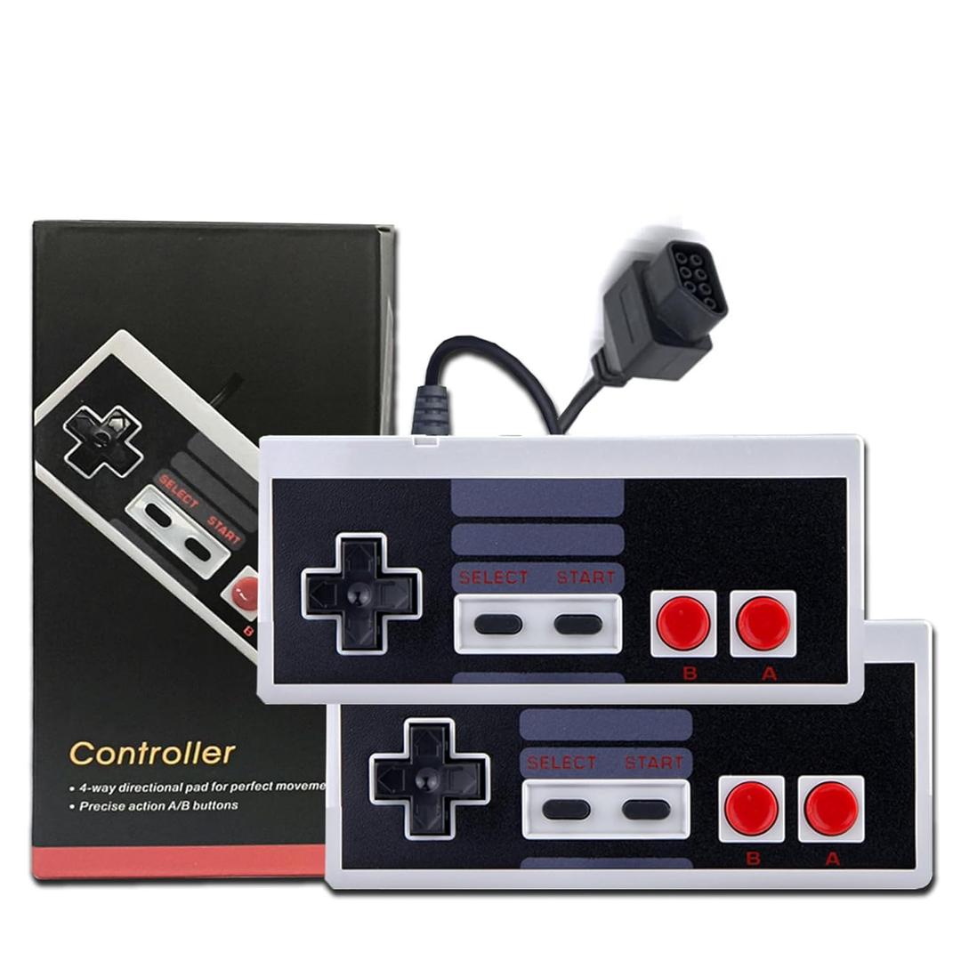 2-Pack Retro 7-Pin Controllers for 8-Bit Entertainment Systems, Classic Plug-and-Play Gamepads, Comfortable Grip, Replacement Controllers