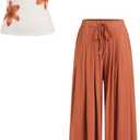 CIDER Two Piece Sets for Women Backless Floral Slim Fit Tank Tops Wide Leg Pants 2026 Summer Matching Sets, Size: L