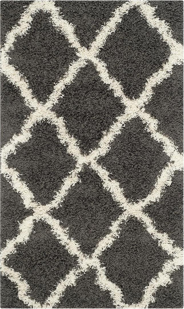 SAFAVIEH Dallas Shag Collection Accent Rug - 2'3" x 4', Dark Grey & Ivory, Trellis Design, Non-Shedding & Easy Care, 1.5-inch Thick Ideal for High Traffic Areas in Entryway, Living Room, Bedroom (SGD257G)                                