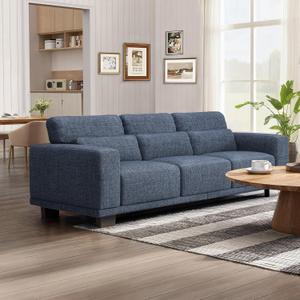 Marsail 89" Sofa, 3 Seater Couch for Living Room, Modern Sofa with Deep Seats Supportive Cushion and Wide Armrests, Easy to Clean with Removable Covers, Linen Fabric, Blue
