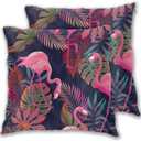 Pillowcase Set of 2 Tropical Plants Pink Flamingos Throw Pillow Covers Shells for Couch Office Bedroom Home Decoration 20 X 20 Inches