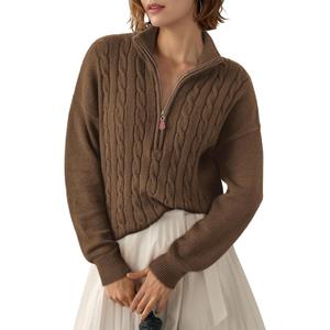 Dokotoo Women's Sweaters 2025 Fall Winter Quarter Zip Casual Ribbed Cable Knit Pullover (M, Desert Palm)