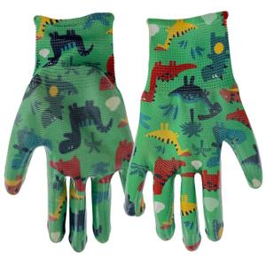 MUD Simply Kids (ages 5-8) Garden Gloves, Nitrile Coating, Lightweight, High Dexterity, Moisture Wicking, Green/Dino Pattern (MD31041M)