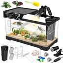 GOZILLA Aquatic Turtle Tank Kit+Lamp+Filter, Upgrade PC Turtle Tank Starter Kit with Adjustable Lamp & Filter,Reptile Habitat with Lid,Hanging Platform for Small Reptiles.(15.75×7.9×9''/Black Kit)