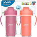 Dr. Brown's Milestones Insulated Sippy Cup with Straw and Handles, Spill-Proof Tumbler with Lid, Pink/Coral, 10 oz/300 mL, BPA-Free, 12m+, 2-Pack