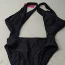 HYPERFIRE Women's Sexy Halter Criss Cross Swimsuit Cut Out One Piece Bathing Suit High Cut Swimwear (Black), Small