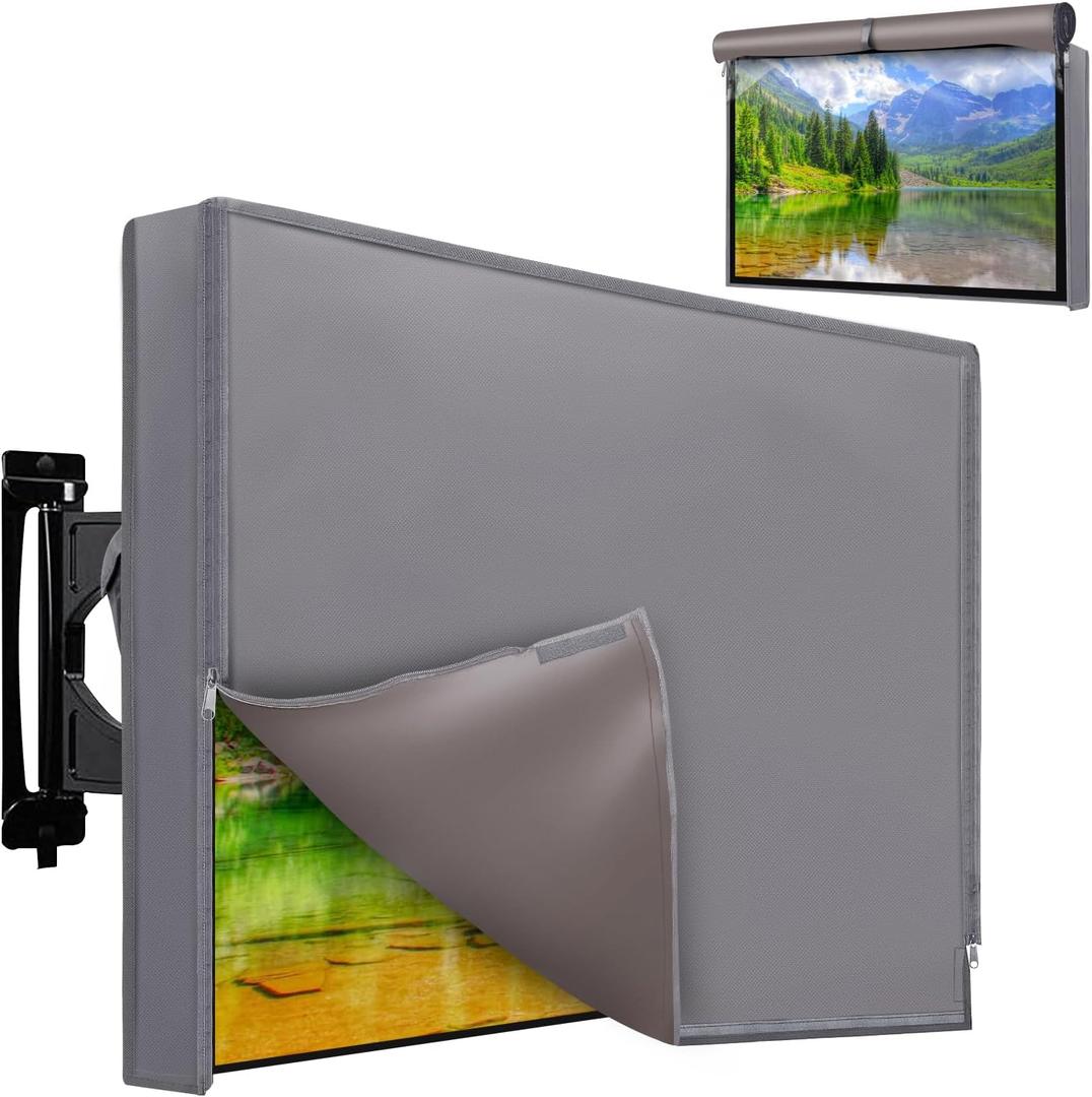Outdoor TV Cover 41 to 43 Inch Weatherproof, Waterproof Outside TV Covers Heavy Duty 600D Oxford TV Covers Outdoor TV Screen Protectors Shield with Zippers for Flat Screen Outdoor TVs (Grey)