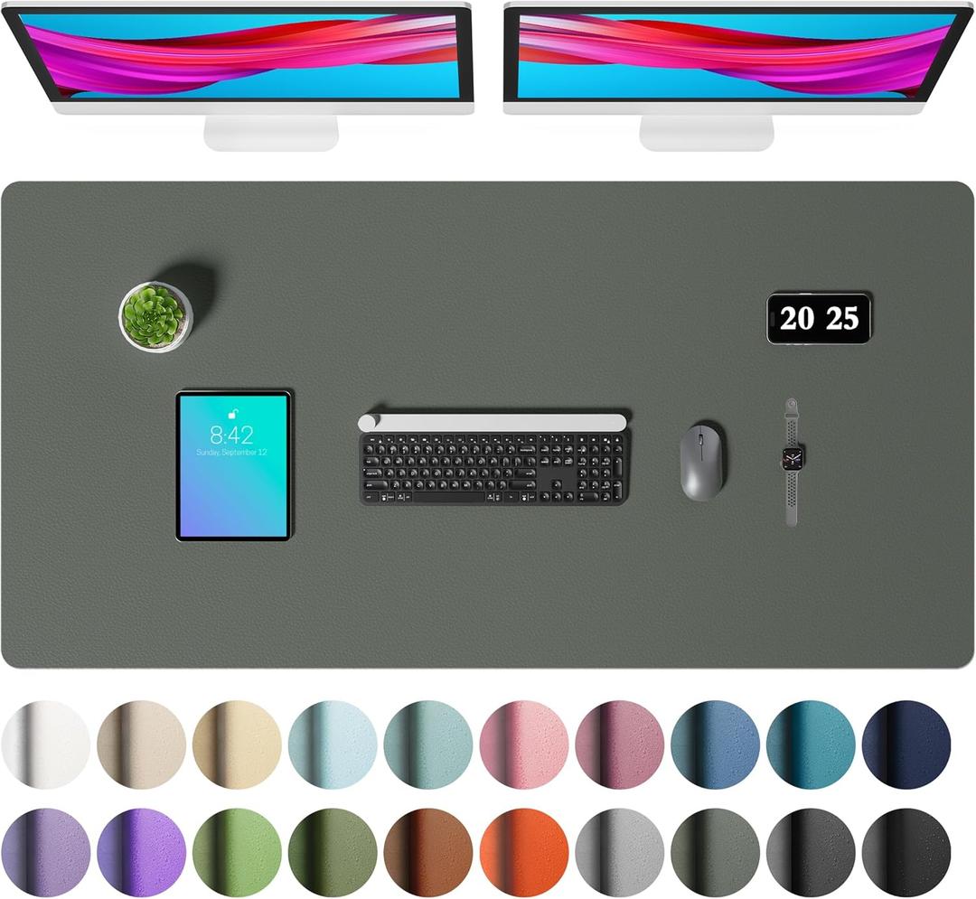 Aothia Faux Leather Desk Mat  Large Mouse Pad, Non-Slip PU Leather Blotter, Waterproof Writing Surface for Office and Home (Jungle Green, 47.2" x 23.6")