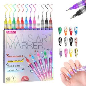 12 Colors Nail Art Pens for Women, Fine Tips Nail Polish Pens Quick Dry, Acrylic Painted Pen Set, 3D Nail Polish Markers for Salon Professional Manicure Tools