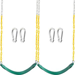 TURFEE 2 Pack Green Swing Seats Heavy Duty with 66" Chain, Swing Set Accessories Replacement with Snap Hooks for Kids Outdoor Play Playground, Trees, Playground(Green)