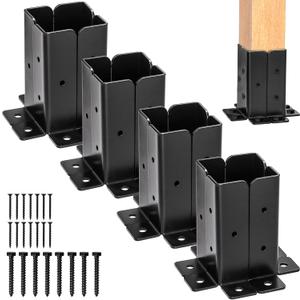 Yesland 8 Pcs Adjustable Deck Post Anchor Base Brackets Fit 1.5x1.5, 2x2, 2x4, 4x4 Post, Heavy Duty Reversible Wood Fence Post Base Brackets kit for Pergola Railing Mailbox, Black