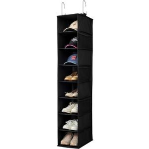 Berdeng Hanging Shoe Organizer for Closet with Side Mesh PocketsHat Racks for Baseball CapsShoe and Hat Holder & Storage8-ShelfBlack1 Pack