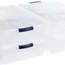 Rubbermaid Cleverstore 42 Quart Stackable Plastic Storage Bin with Lids for Garage, Closet, and Classroom, Clear, 4 Pack