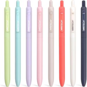 WRITECH Gel Pens Fine Point: Retractable 0.5mm Multicolor Ink 8ct Silent Click No Smear Smudge Extra Smooth Writing Bullet Tip Colored Pen Non Bleed for Journaling Note Taking Drawing