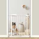 29-34 Inch Baby & Pet Gate - White Metal, Pressure Mounted, Walk Through Safety Gate for Narrow Stairs & Doorways
