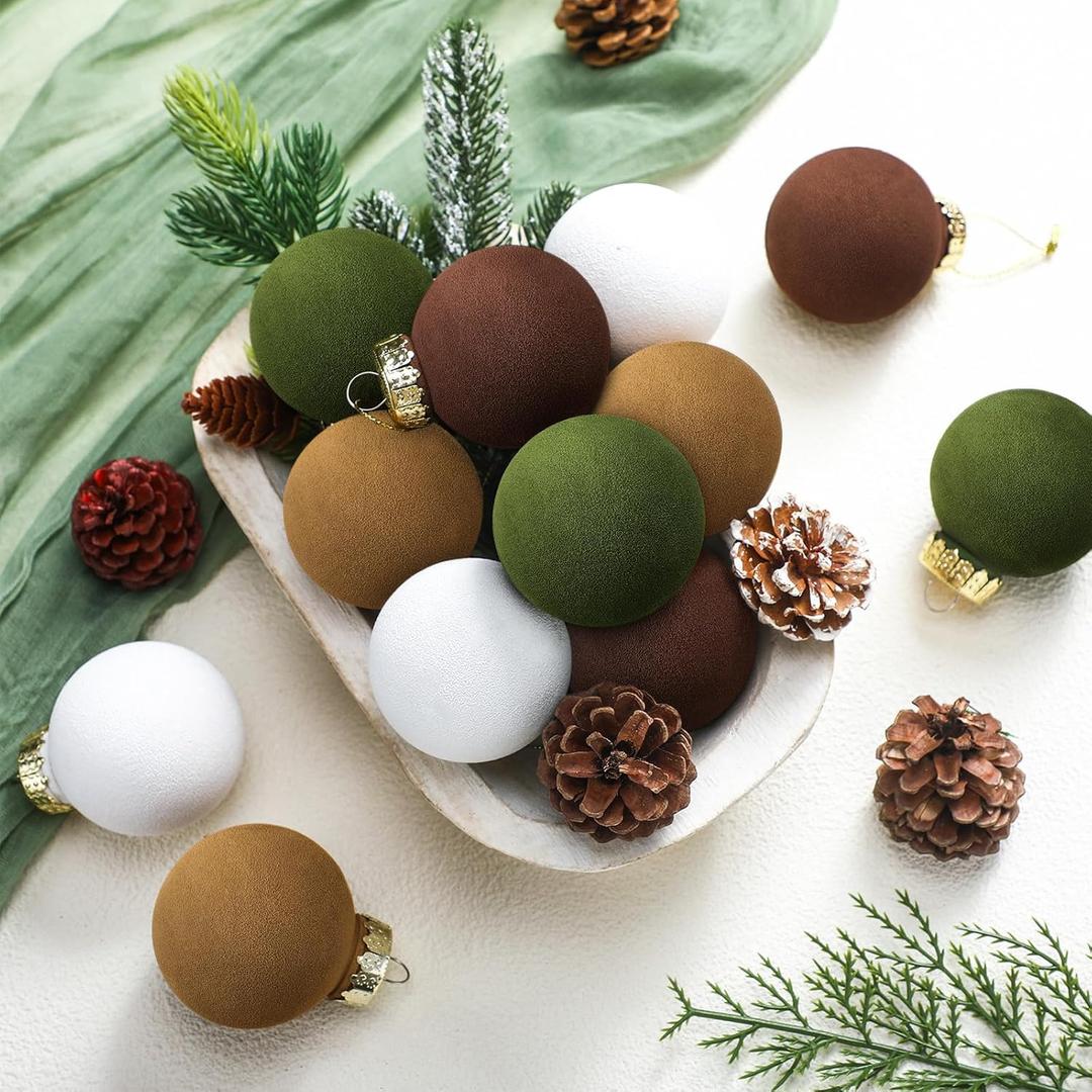 HyDren 16 Pcs Neutral Textured Christmas Ball Ornaments 2.4 Inch Vintage Christmas Tree Hanging Decor Plastic Matte Rustic Boho Ornaments with Loop for Xmas Holiday Farmhouse Decoration(Retro Colors)
