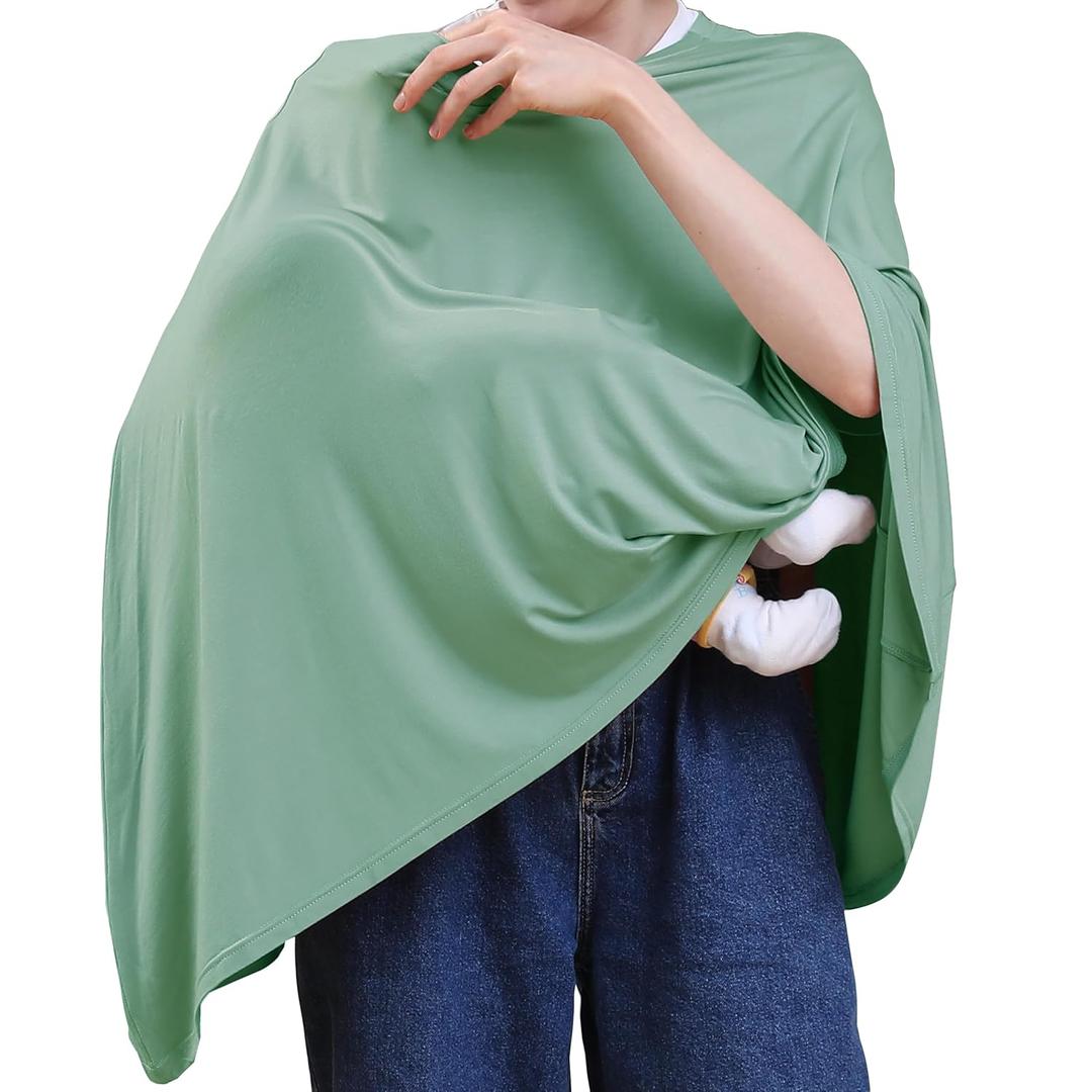 Multi-use Nursing Cover for Breastfeeding, 360Full Coverage Nursing Poncho, Rayon Soft & Breathable Breastfeeding Cover up (Smooth Rayon, Sage Green)
