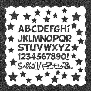 Containlol 188 Pcs Black Glitter Bulletin Board Border Poster Letter Star Cutout Set, 59 ft Scalloped Border Trim Alphabet Letter Stars Number Punctuations for Classroom School Decor