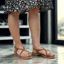 Women's Cross Strappy Flat Sandals Ring Buckle Ankle Boho Wedding Dressy Sandals