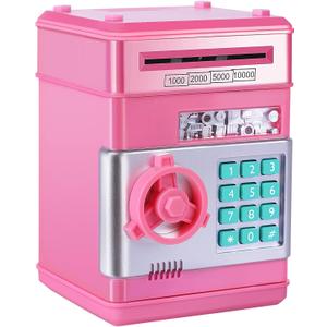 GuDoQi Piggy Bank for Girls Electronic Coin Money Bank Toy for 3 4 5 6 7 8 9 10 Year Old Children, Mini ATM Cash Coin Saving Box for Birthday Gifts Kids Age 3-10, Pink