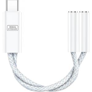 VUM USB-C to Dual 3.5mm Headphones Jack Hi-Res Audio Adapter Splitter | 32-bit/384kHz Hi-Res, TRRS HD Mic Input Supported, 1-in 2-Out Hi-Fi Stereo USBC Audio Splitter, OFC Cable with Silver-Plated