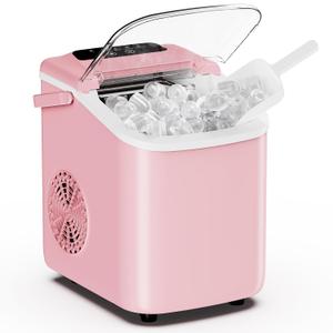 DUMOS Ice Maker Countertop, Ice Machine with Portable Handle, Basket and Scoop, 26lbs Daily, 9 Bullet Cubes in 6-8 Mins, Auto-Cleaning for Home, Kitchen, Office, Outdoors, RV Camping