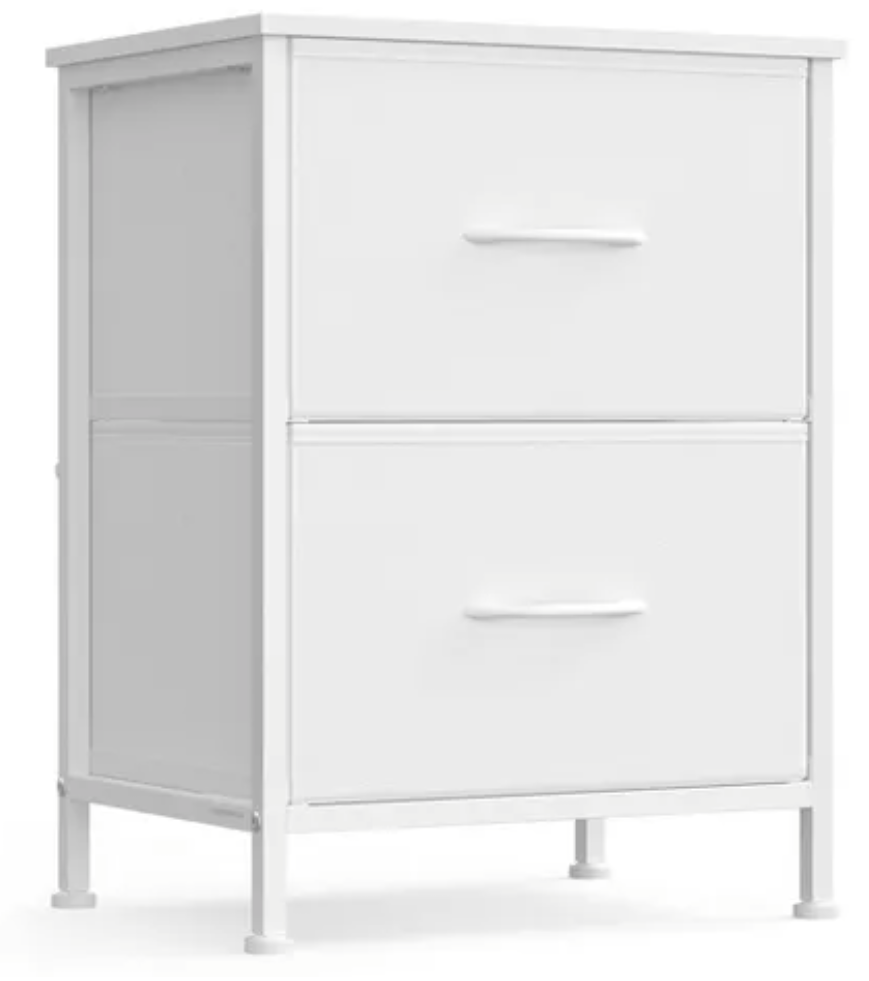 2-Drawer Fabric Nightstand with Steel Frame, 66 lb Top Load Storage Organizer for Bedroom, Cloud White