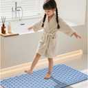 FOMAILE Hexagon Shower Stall Mat Non-Slip Bath Mat for Shower Floor - Super Drainage Quick Dry Bathroom Mat with Strong Suction Cups, Anti-Slip Bath Rug for Tub, Machine Washable,16" x 27.5"Blue