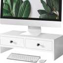 WELLAND Monitor Stand Riser with Drawers, Computer Monitor Stand, Desktop Organizer Stand for Laptop, PC, Office Supplies, White