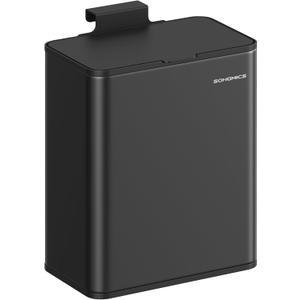SONGMICS Hanging Trash Can, 2.1-Gallon (8 L) Small Kitchen Garbage Can with Lid, Cabinet Door Hanging or Wall-Mounted with Hooks, for Under Sink, Bathrooms, Ink Black ULTB810B01