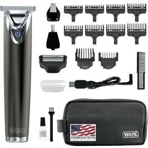 WAHL USA Stainless Steel Lithium Ion 2.0+ Slate Beard Trimmer for Men - Electric Shaver, Nose Ear Trimmer, Rechargeable All in One Men's Grooming Kit - Model 9864