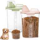 DEAYOU 2 Pack Plastic Cat Dog Food Storage Container, 3 to 5Lbs Airtight Rice Bin with Pour Spout and Measuring Cup, Portable Travel Pet Food Dispenser for Small Animals, Bird Seed, Dry Food, Flour, 
Green, Beige