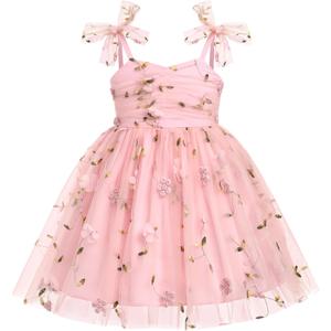 IMEKIS Toddler Baby Girl Birthday Princess Dress Shiny Confetti Boho Rainbow Cake Smash Photo Shoot Outfit for 1-6T (18-24 Months, Pink Posy)