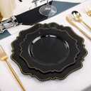 COLOSUS 60pcs Black and Gold Plastic Plates Set, Gold Black Party Plates, 30pcs Dinner Plates and 30pcs Salad/Dessert Plates for Wedding, Party, Anniversary, Daily Use