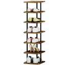 AZERPIAN Shoe Rack 7 Tier Vertical Storage Organizer Narrow Metal Slim Shelf Modern Free Standing Shoe Tower Saving Space for Closet Entryway Bedroom,Black+Rustic Brown