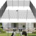 20 Panels No Dig Garden Fence with Gate, 32 in(H) X53 ft(L) Metal Fence Panels, Thickened Rustproof Garden Fencing, Animal Barrier for Dogs