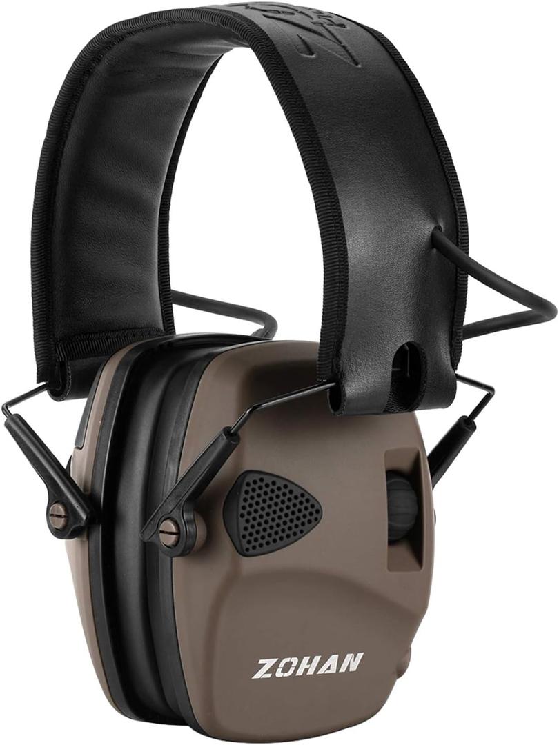 ZOHAN EM054 Electronic Shooting Ear Protection with 4X Sound Amplification, Slim Active Noise Reduction Earmuffs for Gun Range (Brown)